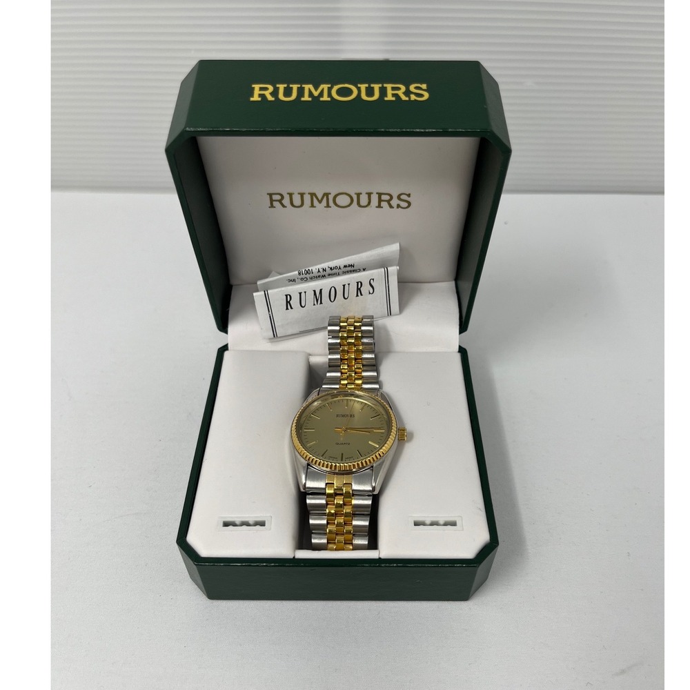 Rumours Men Two Tone Quartz Watch Gold Fluted Bezel Jubilee Bracelet with Box